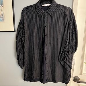 Zara navy with white stripe button down shirt